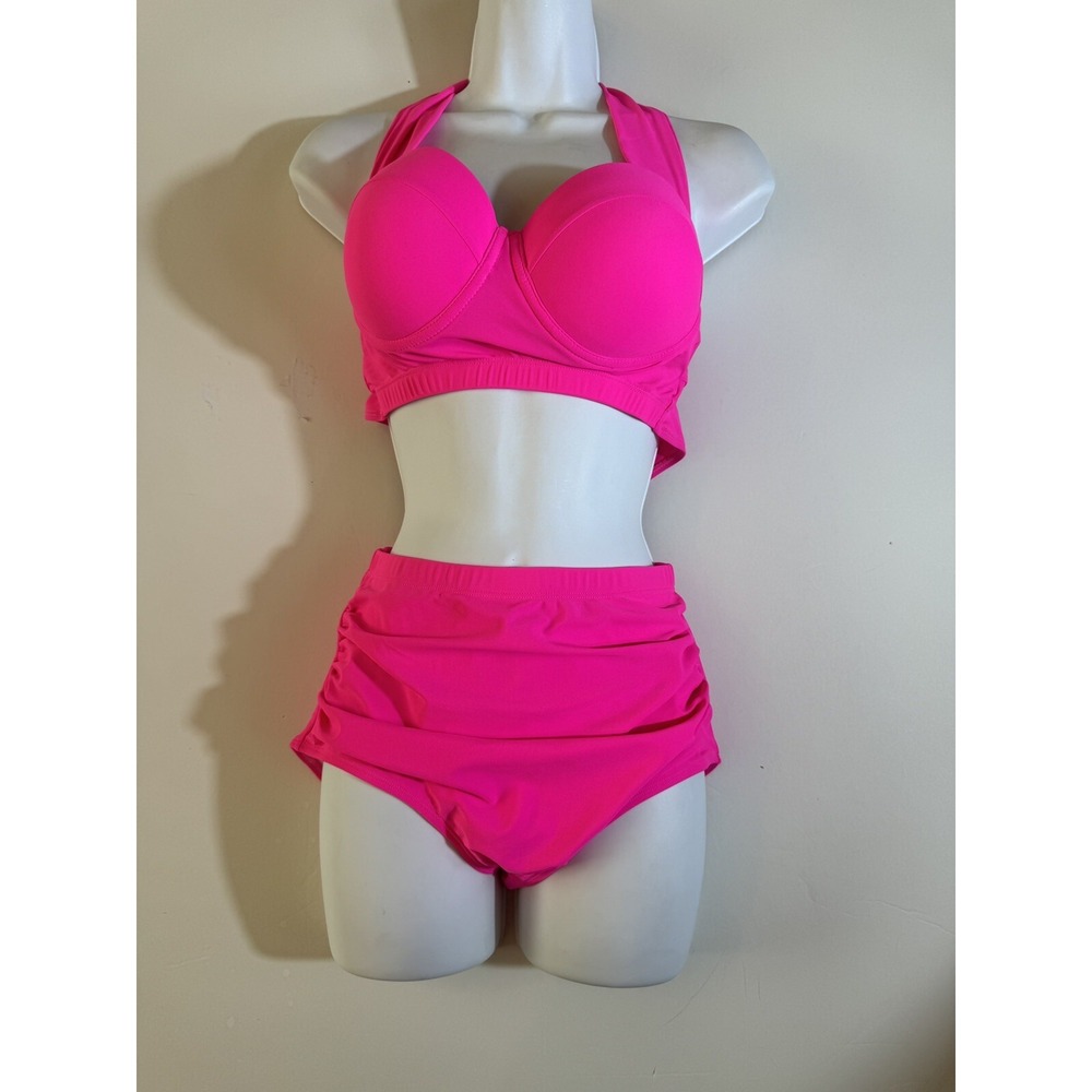 Womens Vintage Retro Polka High‎ Waisted Underwire Bikini Two Piece Swimsuits S